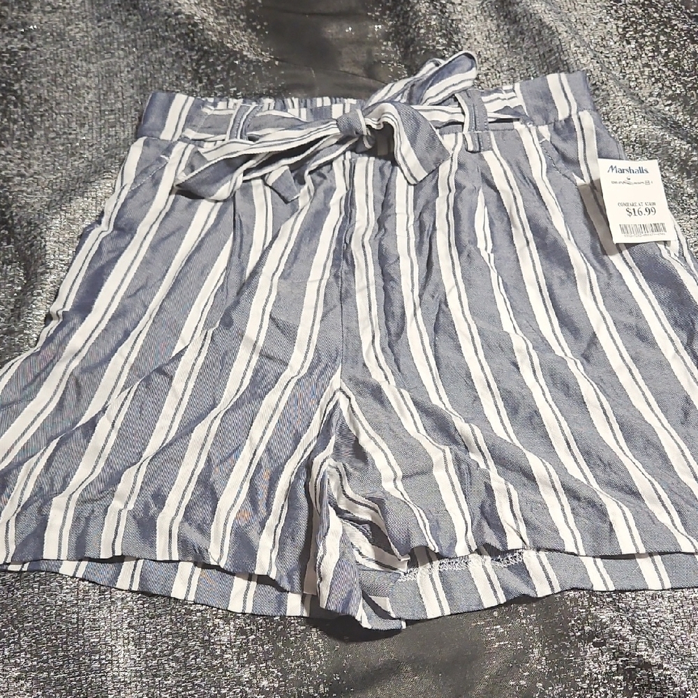 Marshalls High Waist Blue and White Striped Shorts